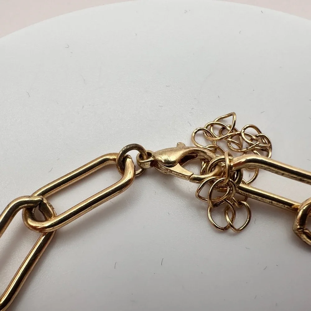 Vintage Y2K Gold Tone Rhinestone LOVE Paperclip Chain Bracelet for Women